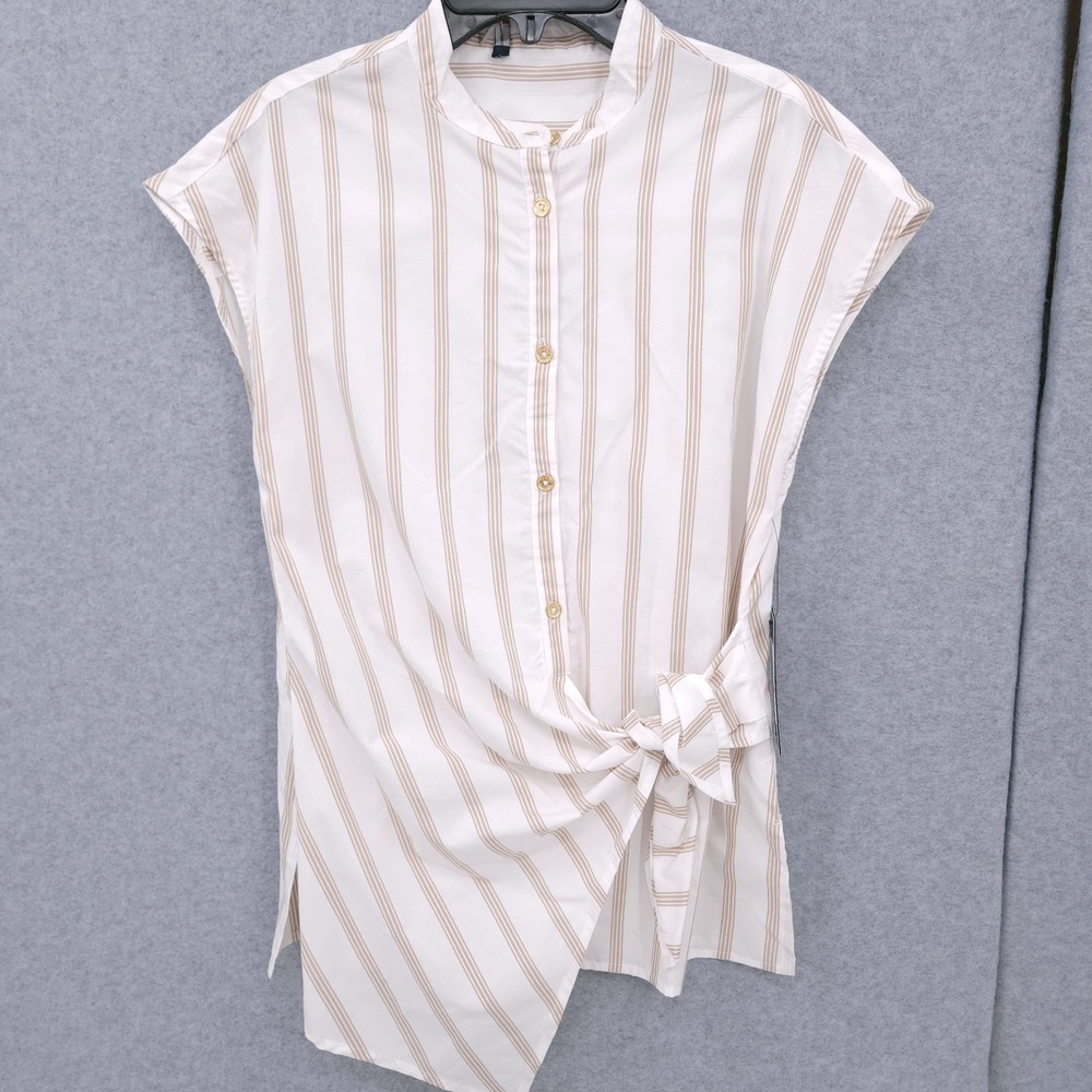 Tommy Hilfiger Striped Side Tie Cap Sleeve Button Front Blouse Womens XS NWT
